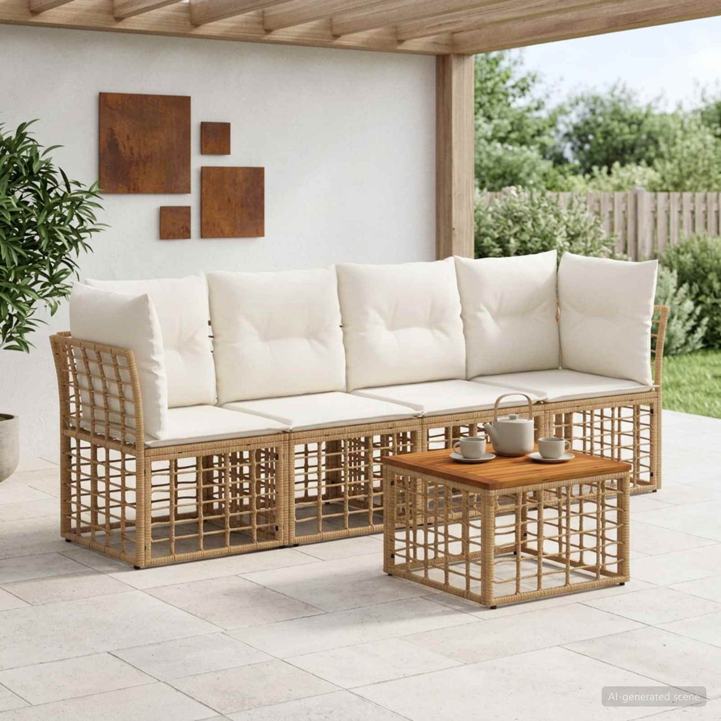 Set di divani da esterno 5 pcs Naturale e Bianco Crema | homemem39