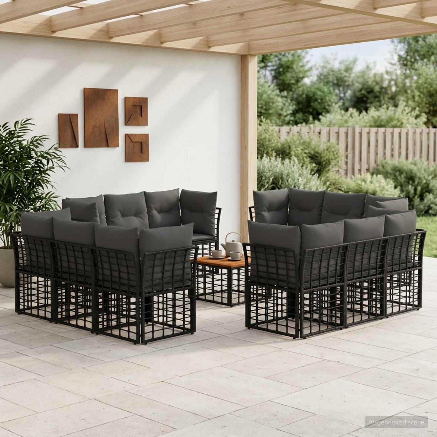 Set di divani da esterno 13 pz Nero e Grigio scuro Poliestere