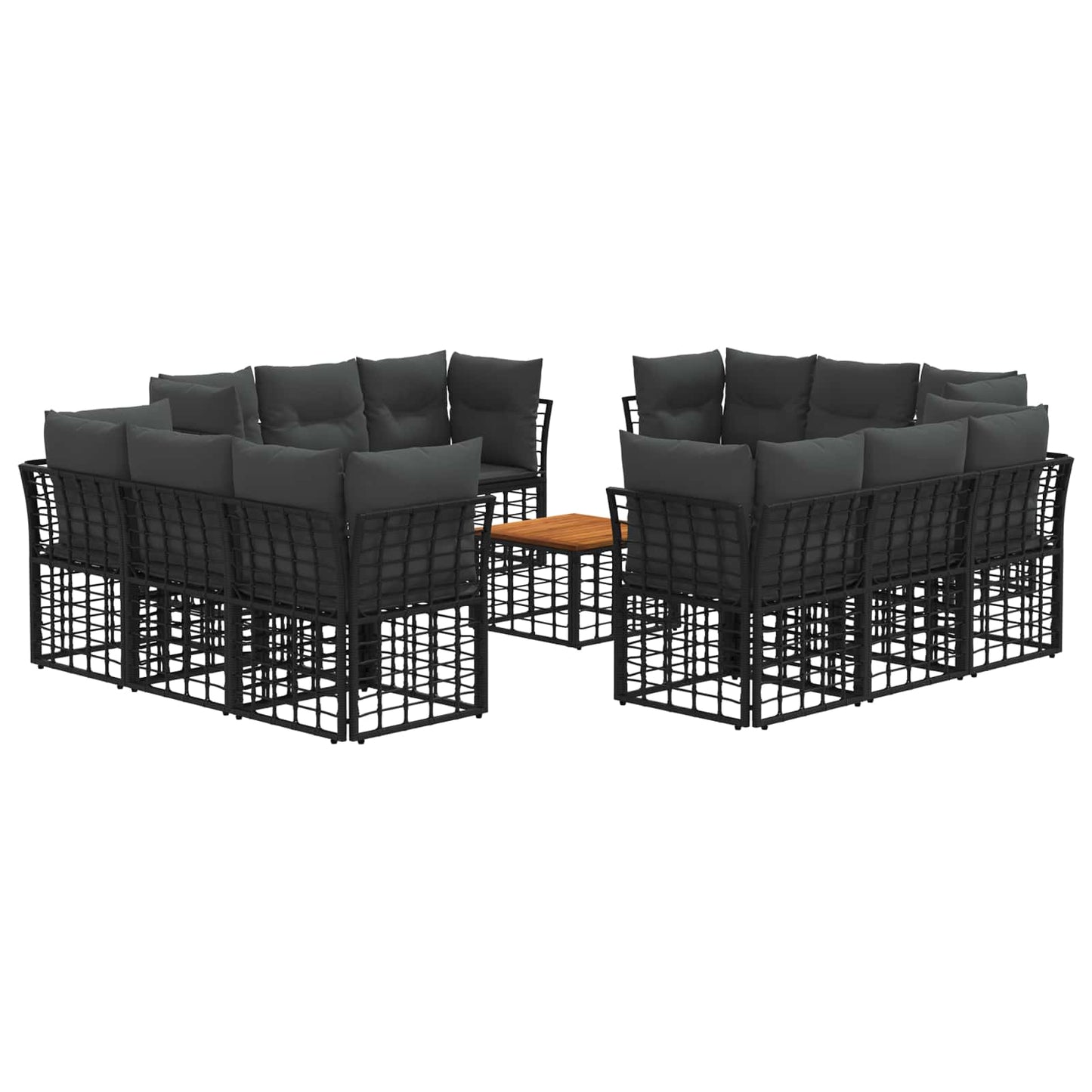 Set di divani da esterno 13 pz Nero e Grigio scuro Poliestere