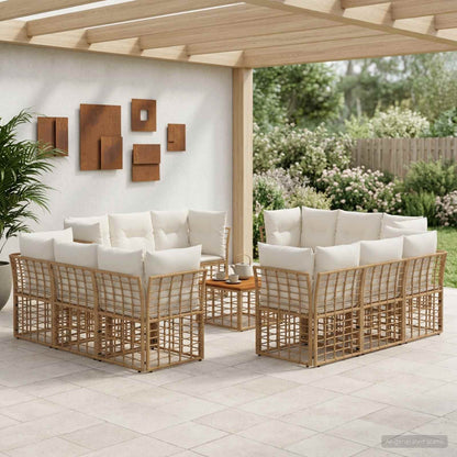Set di divani da esterno 13 pz Naturale e Bianco Crema