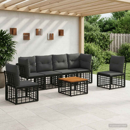 Set di divani da esterno 7 pcs Nero e Grigio scuro Poliestere | homemem39