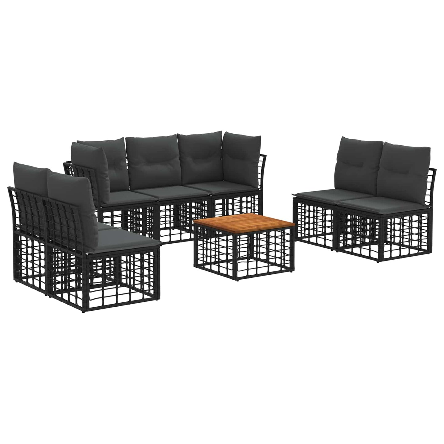 Set di divani da esterno 8 pcs Nero e Grigio scuro Poliestere | homemem39