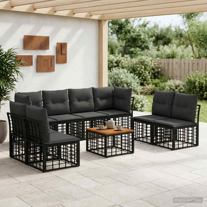Set di divani da esterno 9 pcs Nero e Grigio scuro Poliestere | homemem39
