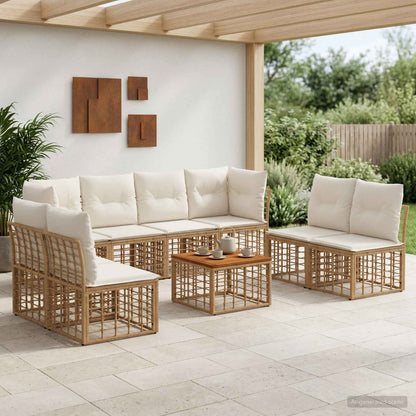 Set di divani da esterno 9 pz Naturale e Bianco Crema
