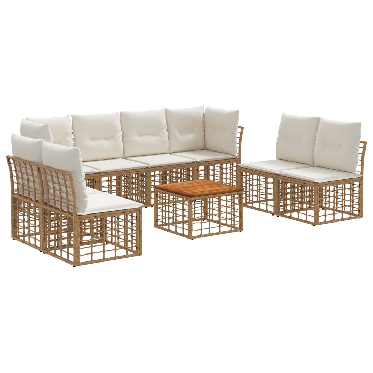 Set di divani da esterno 9 pz Naturale e Bianco Crema
