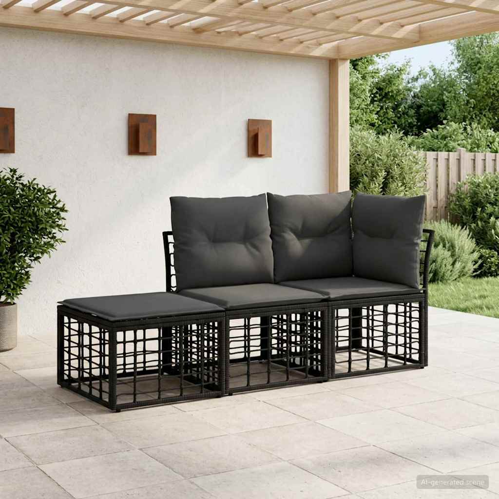 Set di divani da esterno con cuscino 3 pcs Nero Poliestere | homemem39