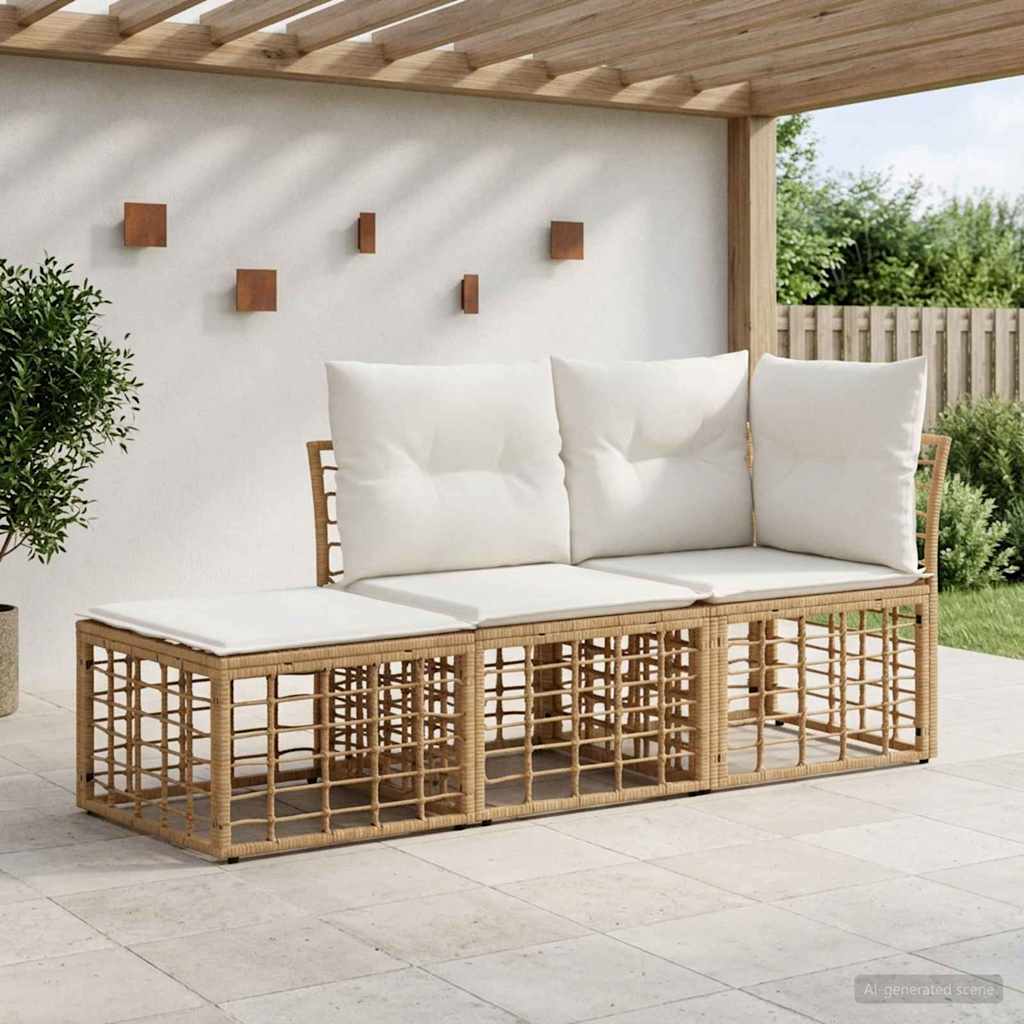 Set di divani da esterno con cuscino 3 pcs Naturale Poliestere | homemem39