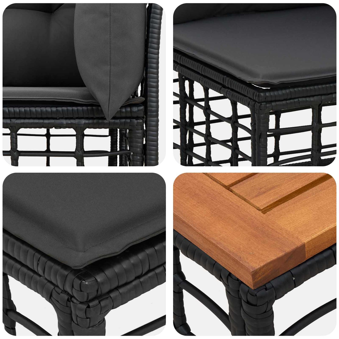 Set di divani da esterno 5 pz Nero e Grigio scuro Poliestere
