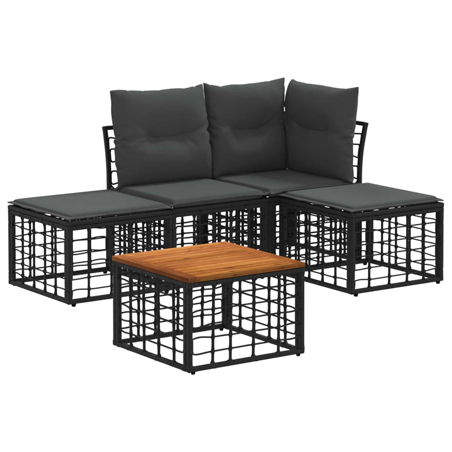 Set di divani da esterno 5 pz Nero e Grigio scuro Poliestere