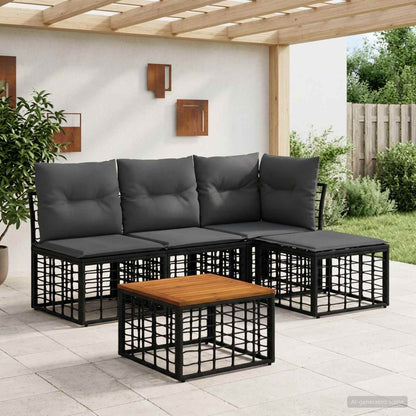 Set di divani da esterno 5 pcs Nero e Grigio scuro Poliestere | homemem39