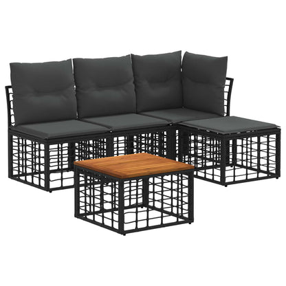Set di divani da esterno 5 pcs Nero e Grigio scuro Poliestere | homemem39