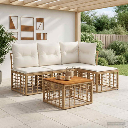 Set di divani da esterno 5 pcs Naturale e Bianco Crema | homemem39