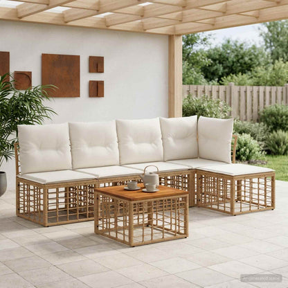 Set di divani da esterno 6 pcs Naturale e Bianco Crema | homemem39