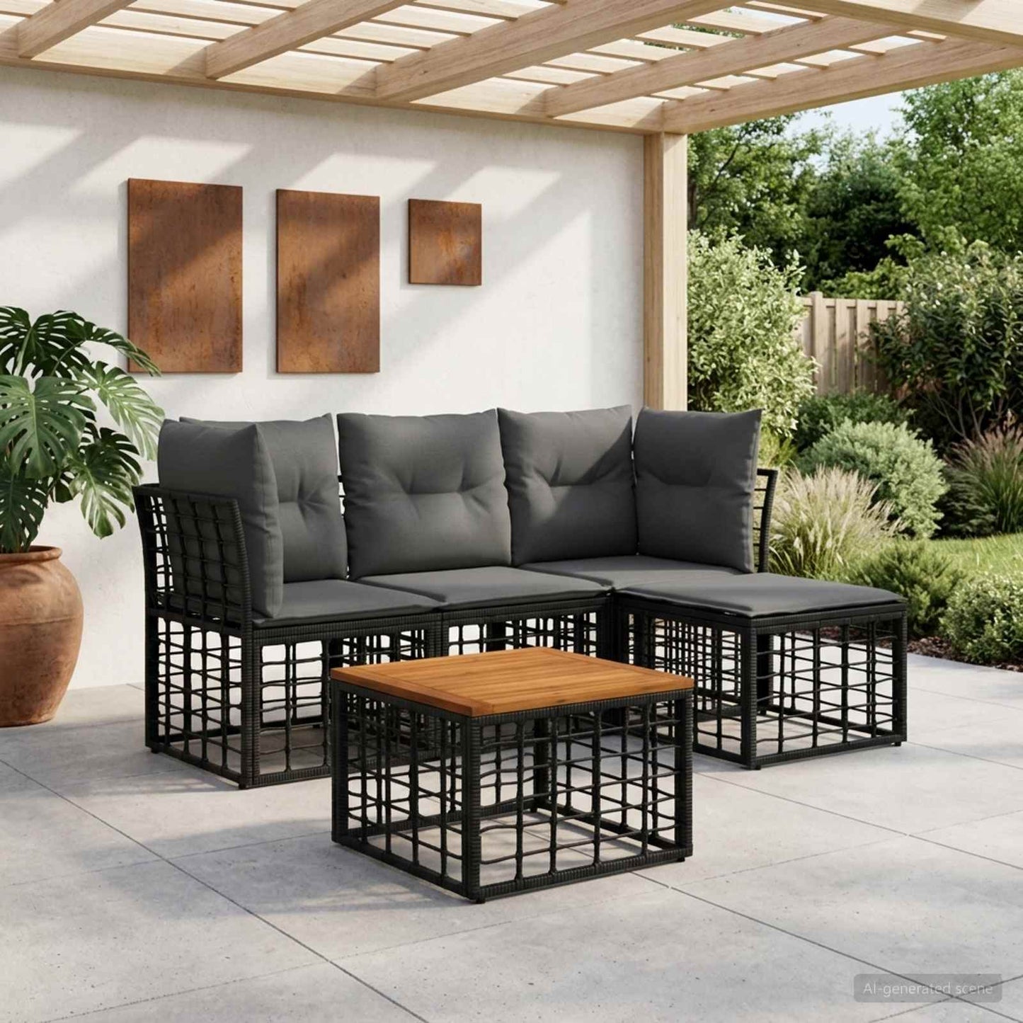 Set di divani da esterno 5 pcs Nero e Grigio scuro Poliestere | homemem39