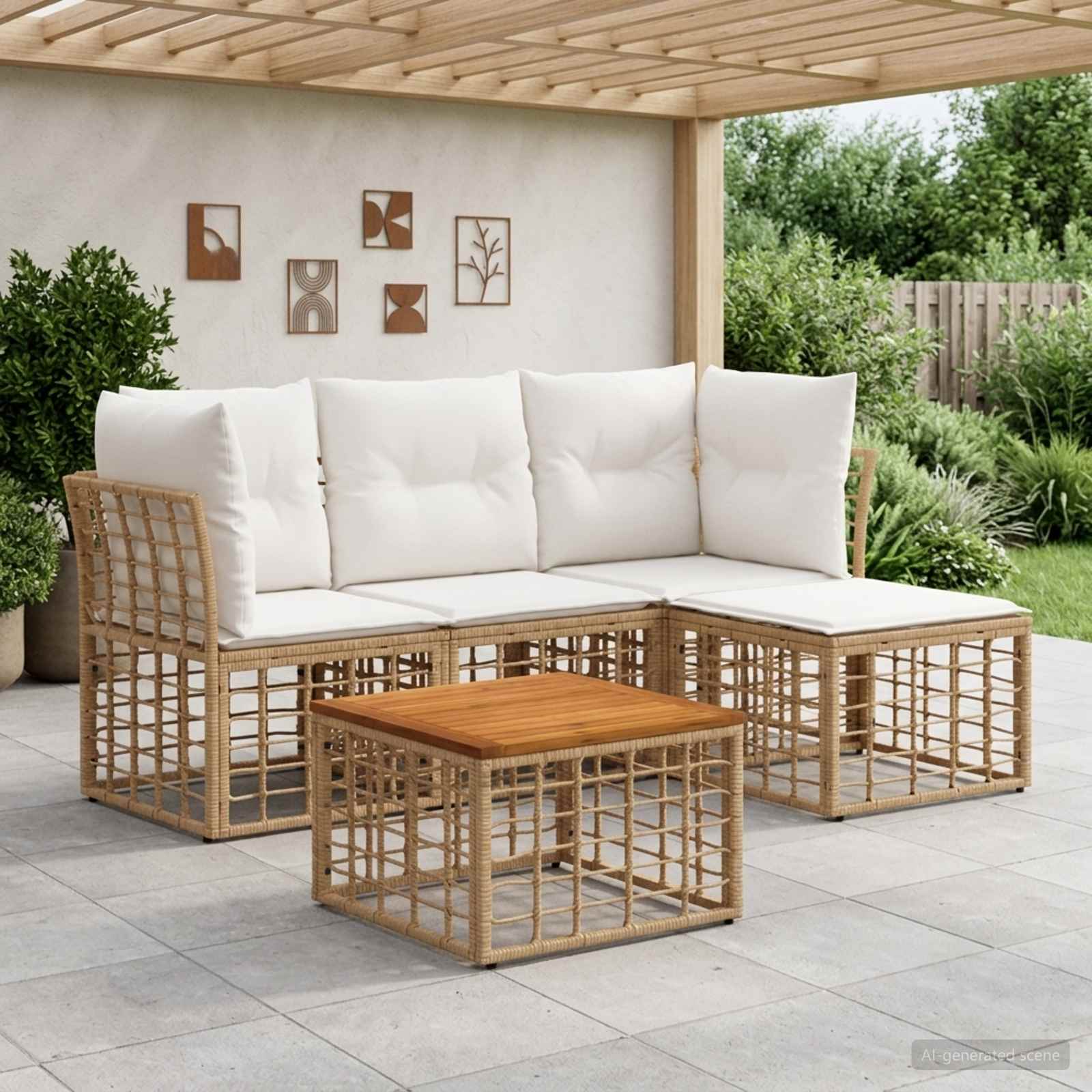 Set di divani da esterno 5 pcs Naturale e Bianco Crema | homemem39