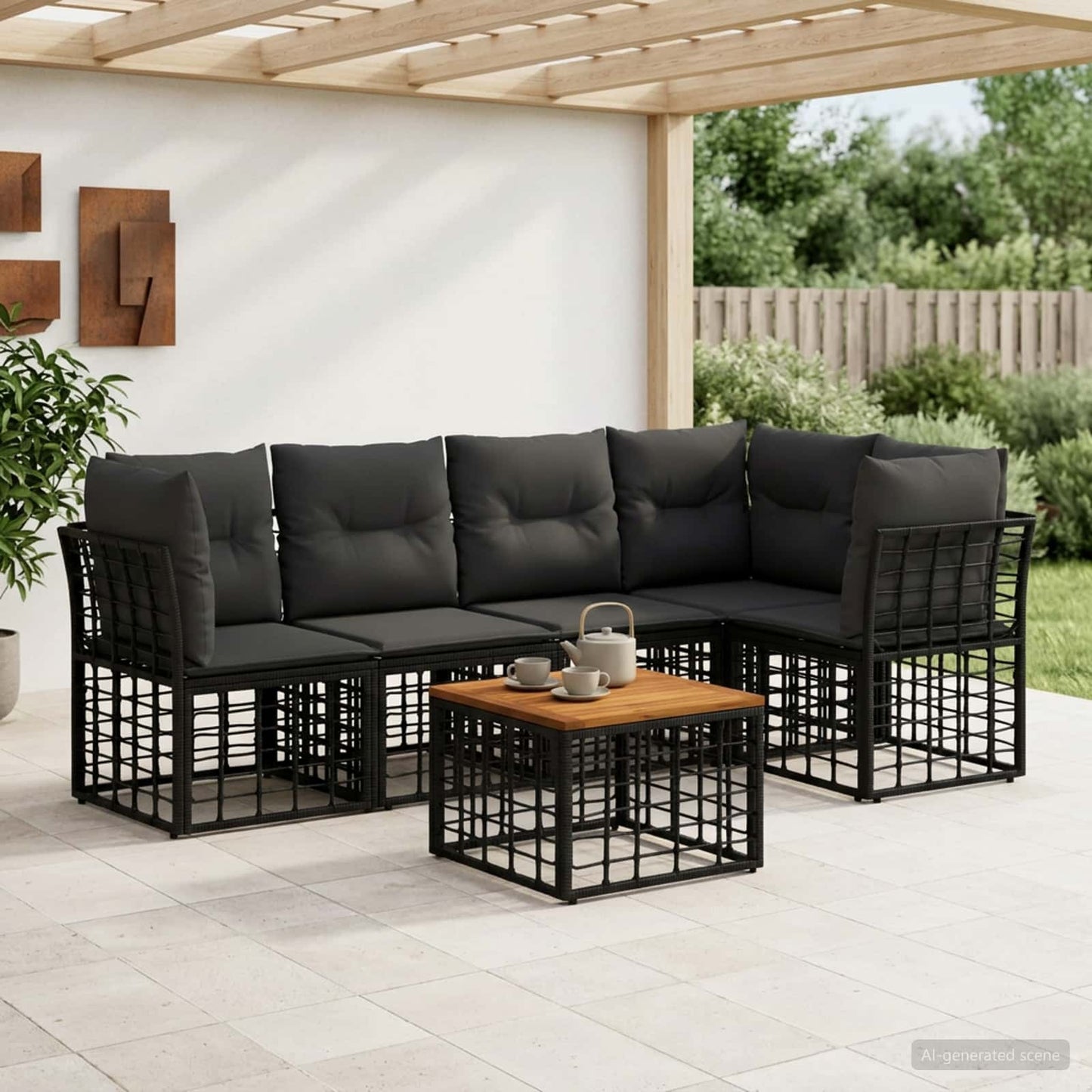 Set di divani da esterno 6 pcs Nero e Grigio scuro Poliestere | homemem39