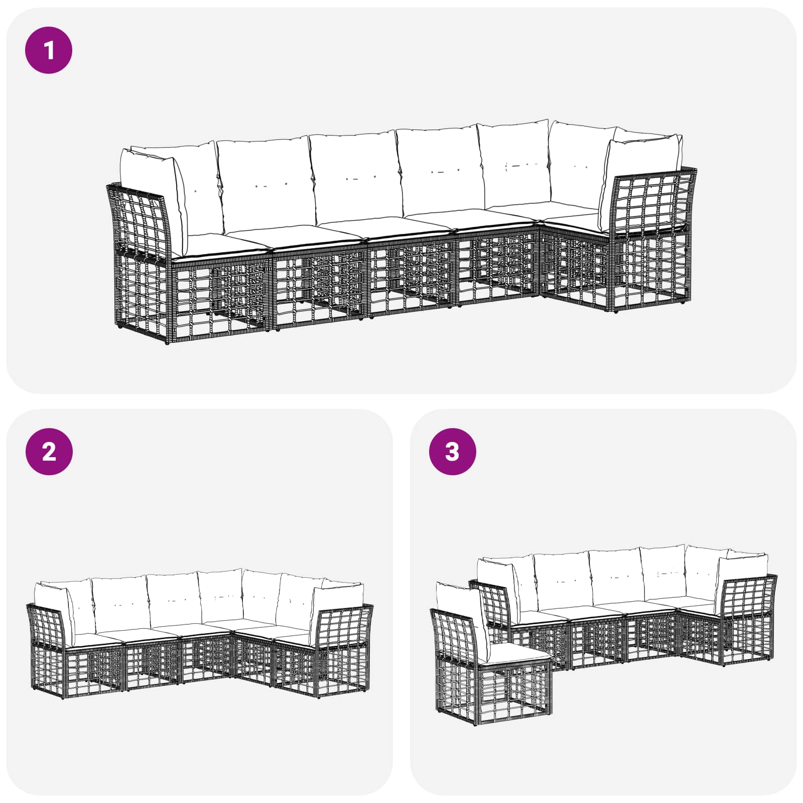 Set Divano da Giardino 6 pcs Nero polyrattan | homemem39