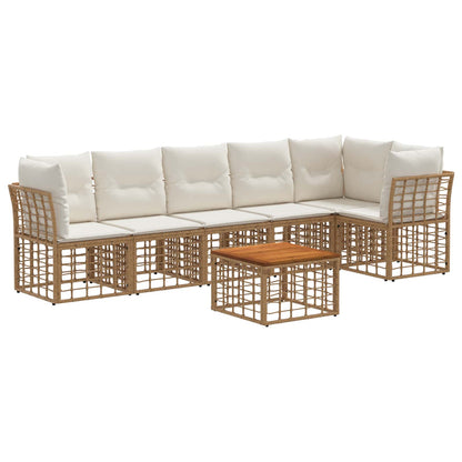 Set Divano da Giardino 7 pz Naturale e Bianco Crema polyrattan