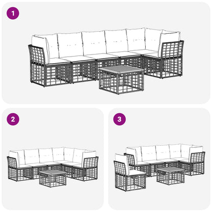 Set Divano da Giardino 7 pz Naturale e Bianco Crema polyrattan