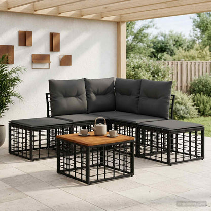 Set di divani da esterno 6 pcs Nero e Grigio scuro Poliestere | homemem39
