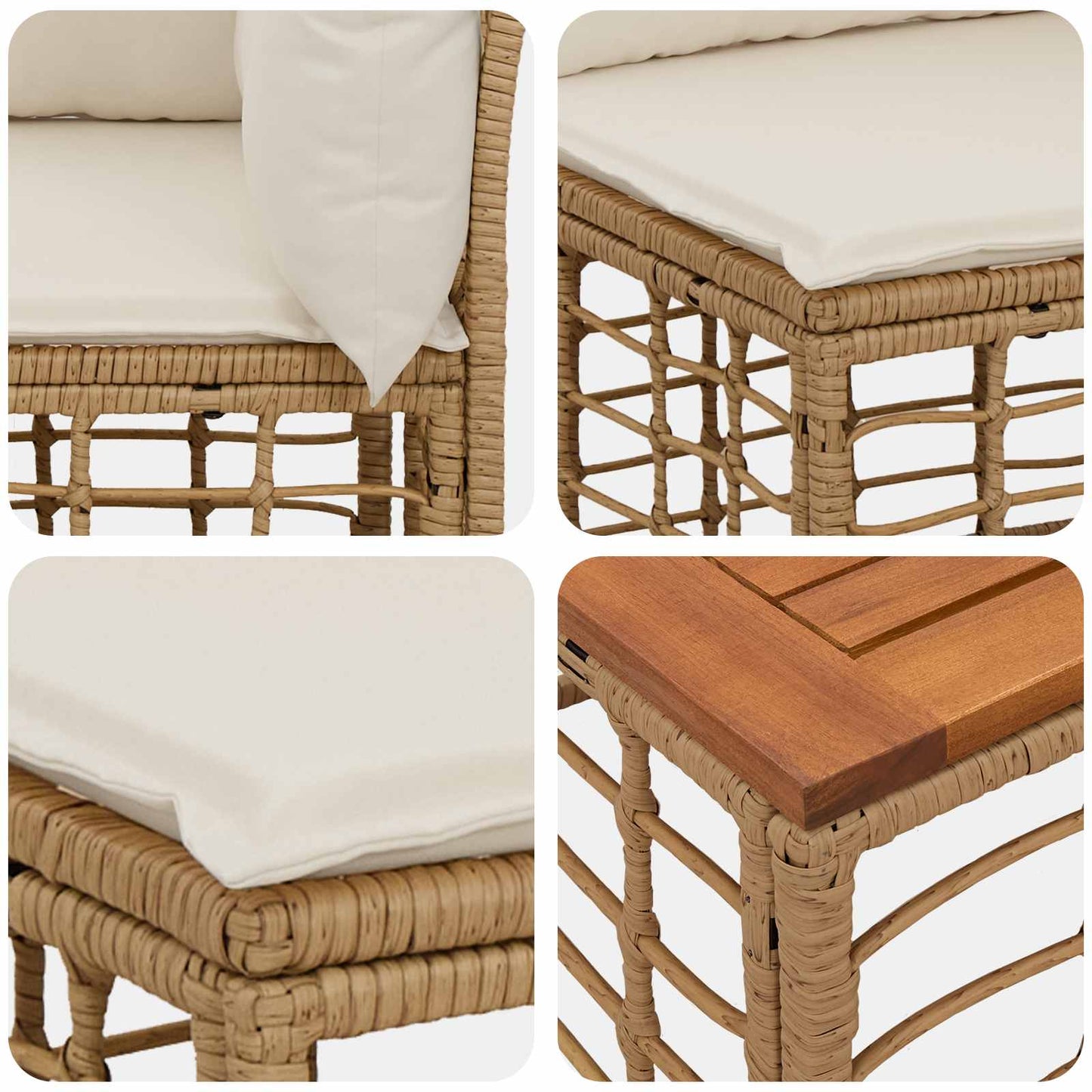 Set di divani da esterno 6 pz Naturale e Bianco Crema