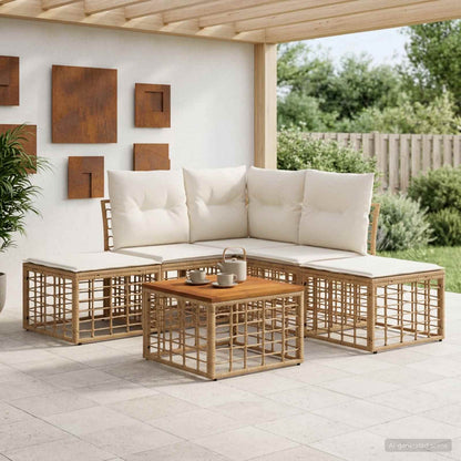 Set di divani da esterno 6 pz Naturale e Bianco Crema