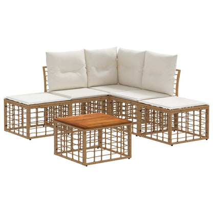 Set di divani da esterno 6 pz Naturale e Bianco Crema