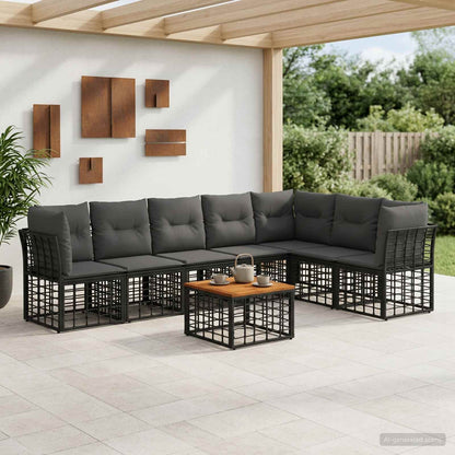 Set di divani da esterno 8 pz Nero e Grigio scuro Poliestere