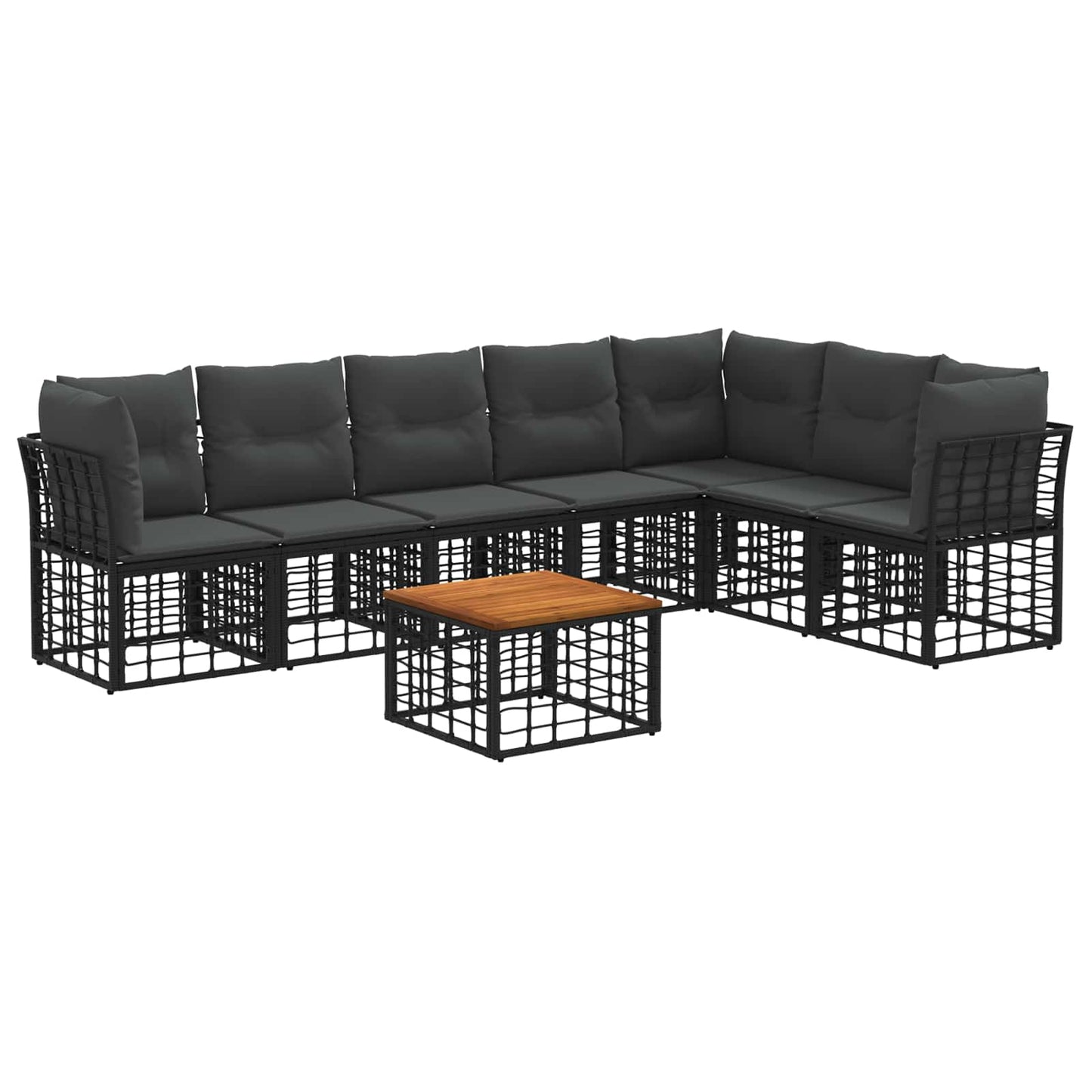 Set di divani da esterno 8 pz Nero e Grigio scuro Poliestere