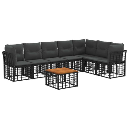 Set di divani da esterno 8 pz Nero e Grigio scuro Poliestere