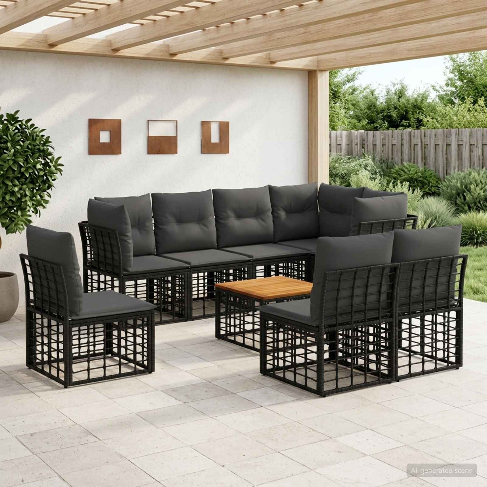 Set di divani da esterno 9 pcs Nero e Grigio scuro Poliestere | homemem39