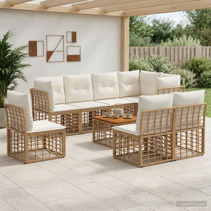 Set di divani da esterno 9 pcs Naturale e Bianco Crema | homemem39