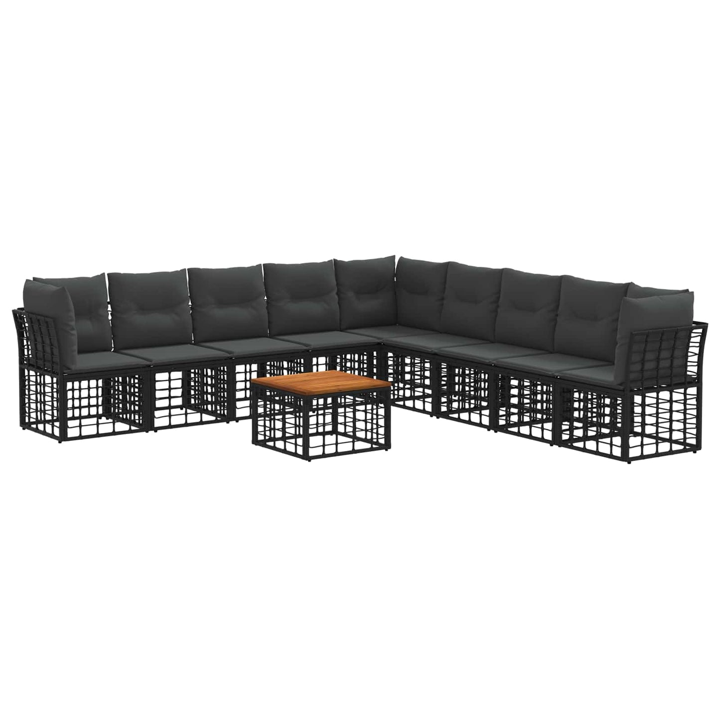 Set di divani da esterno 10 pz Nero e Grigio scuro Poliestere