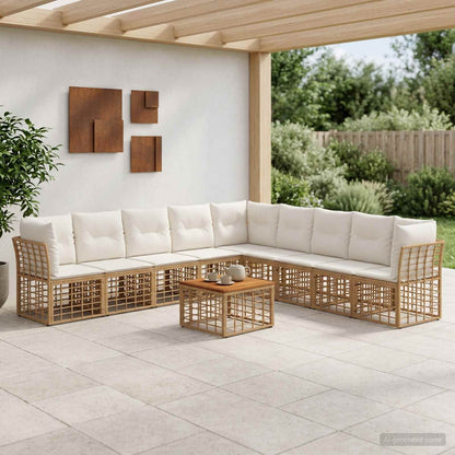 Set di divani da esterno 10 pz Naturale e Bianco Crema