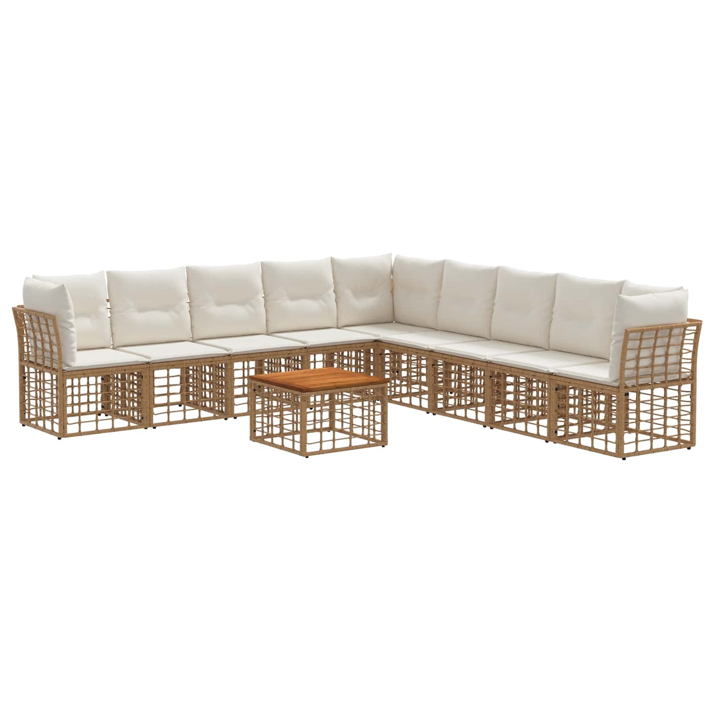 Set di divani da esterno 10 pz Naturale e Bianco Crema
