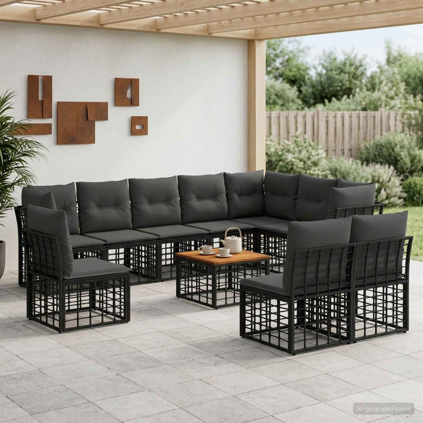 Set di divani da esterno 11 pcs Nero e Grigio scuro Poliestere | homemem39