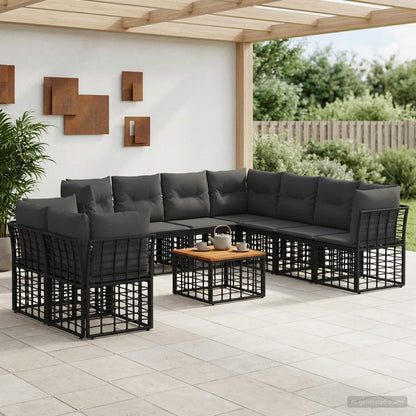 Set di divani da esterno 10 pz Nero e Grigio scuro Poliestere