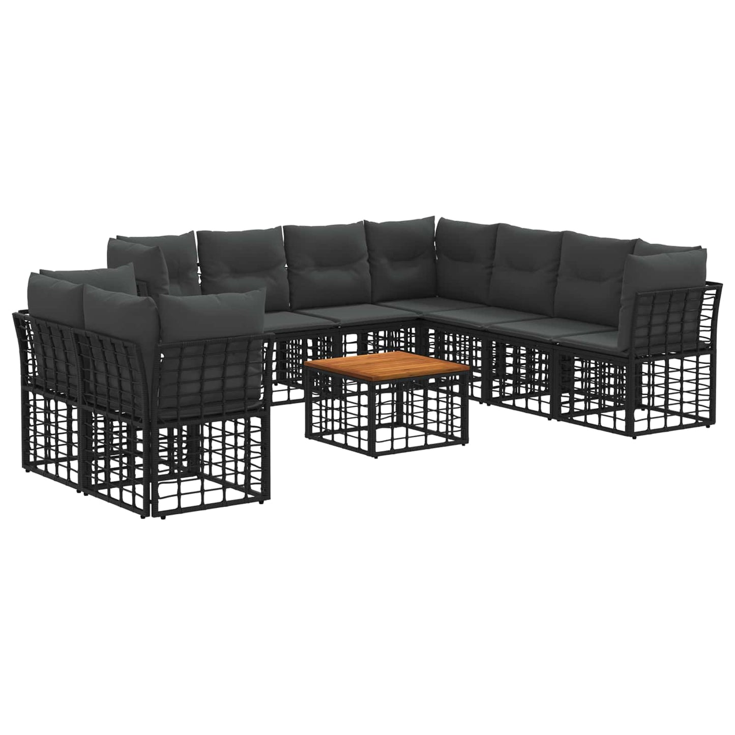 Set di divani da esterno 10 pz Nero e Grigio scuro Poliestere