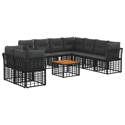Set di divani da esterno 10 pz Nero e Grigio scuro Poliestere