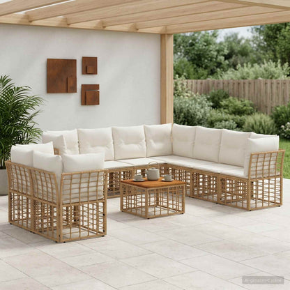 Set di divani da esterno 10 pz Naturale e Bianco Crema
