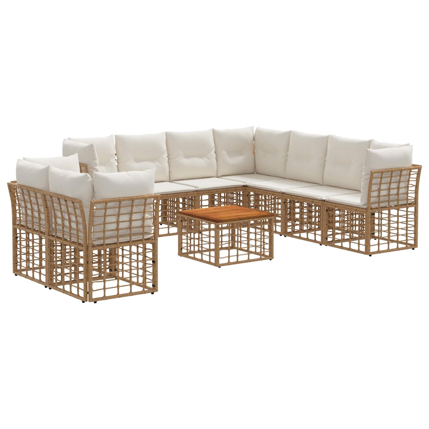 Set di divani da esterno 10 pz Naturale e Bianco Crema