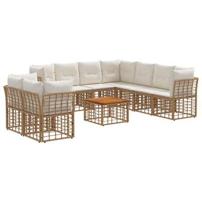 Set di divani da esterno 10 pz Naturale e Bianco Crema