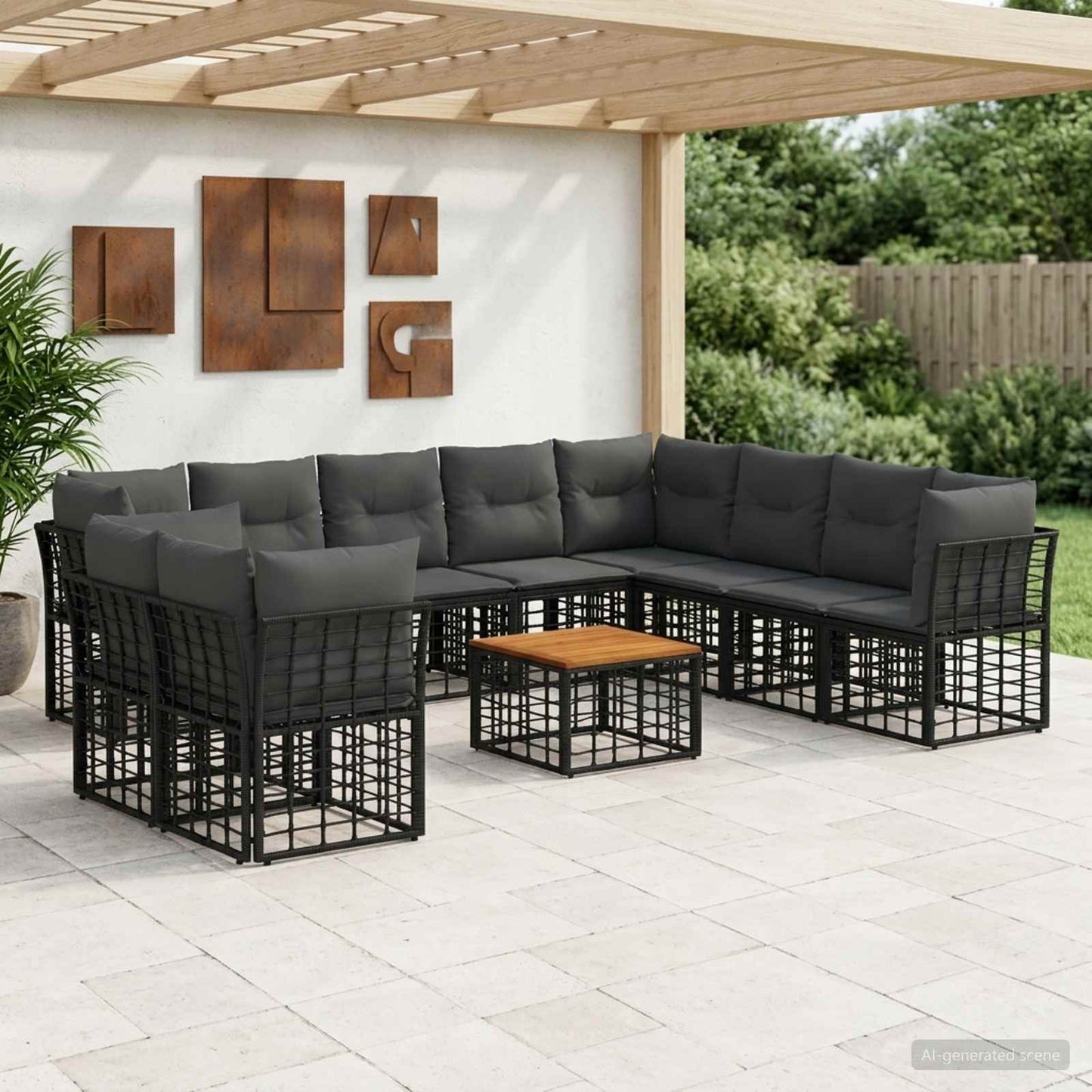 Set di divani da esterno 11 pcs Nero e Grigio scuro Poliestere | homemem39