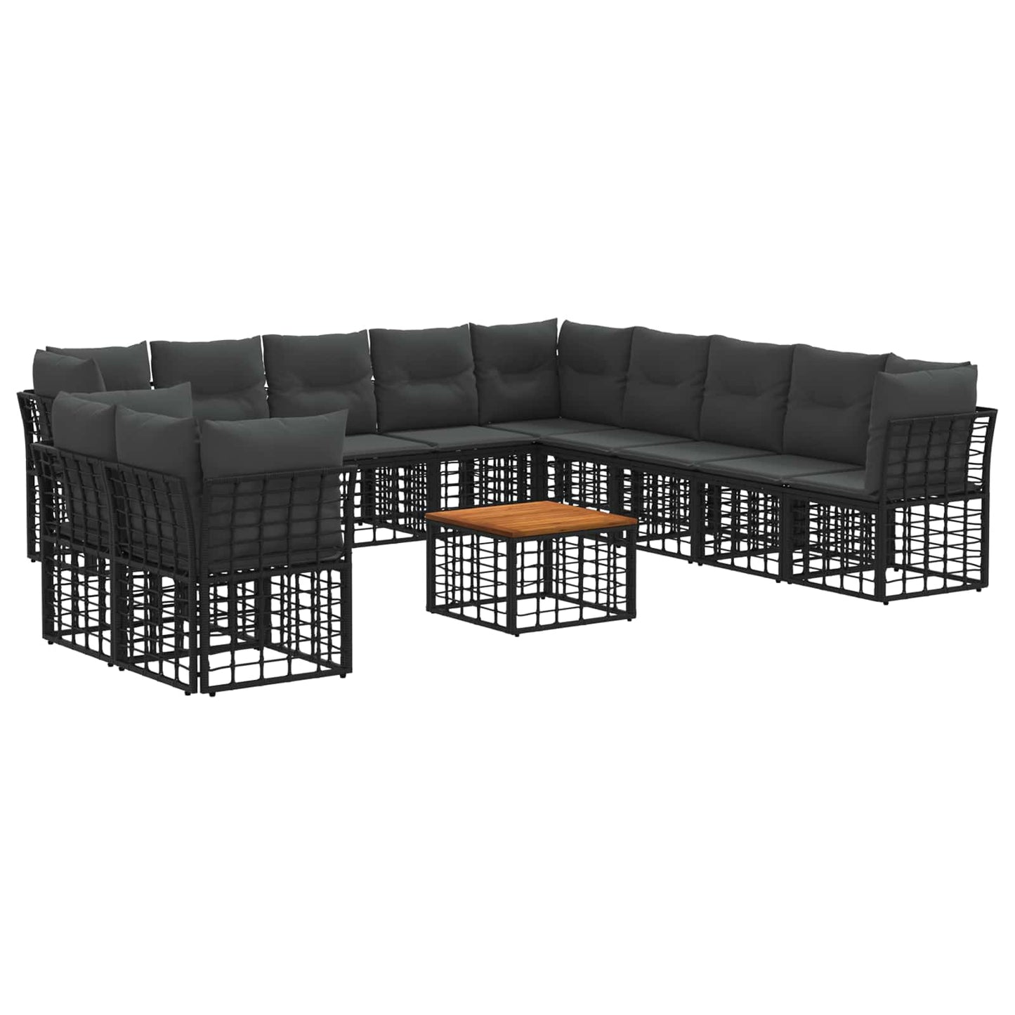 Set di divani da esterno 12 pz Nero e Grigio scuro Poliestere