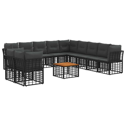 Set di divani da esterno 12 pz Nero e Grigio scuro Poliestere