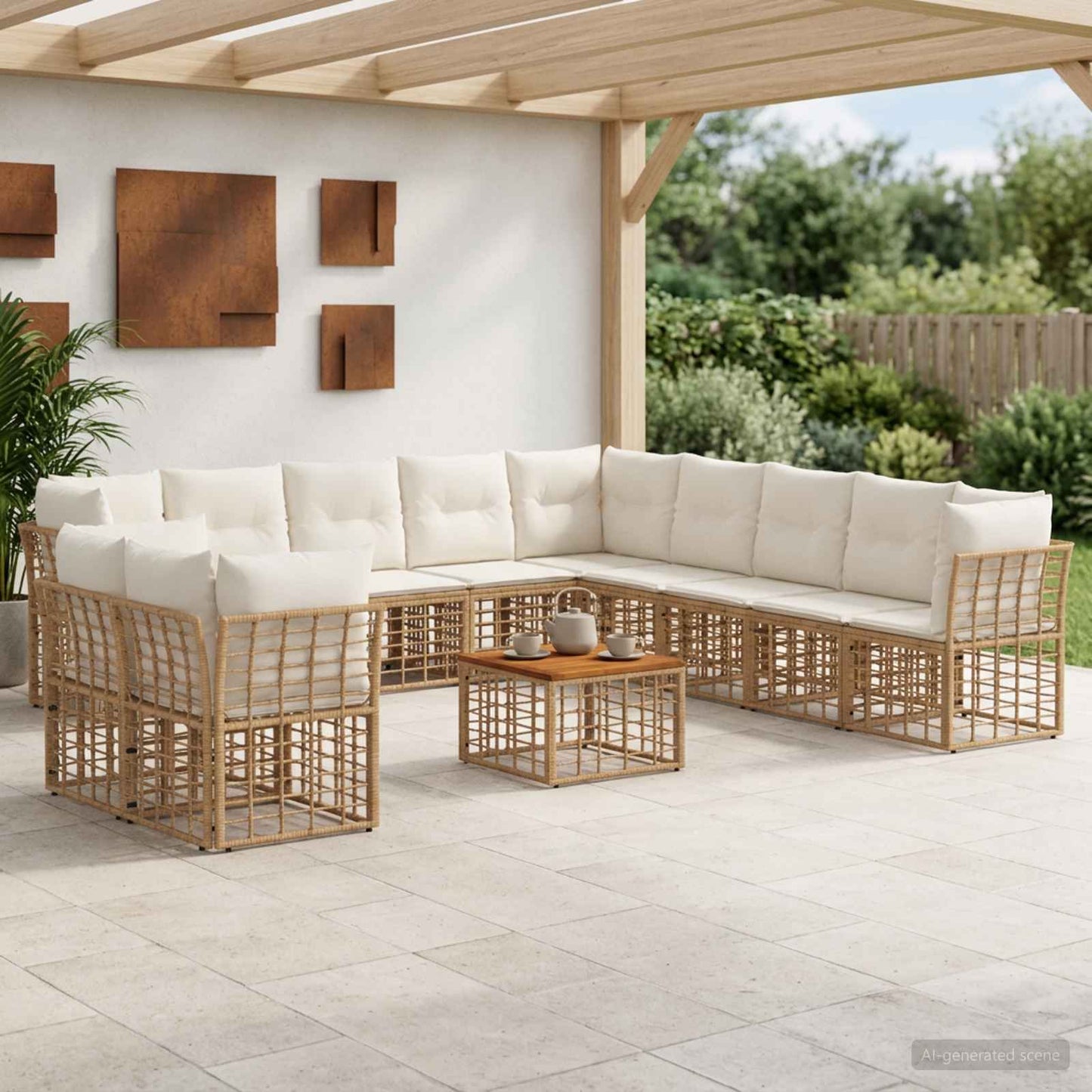 Set di divani da esterno 12 pz Naturale e Bianco Crema