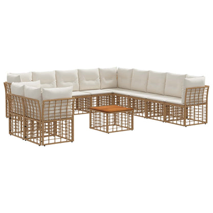 Set di divani da esterno 12 pz Naturale e Bianco Crema