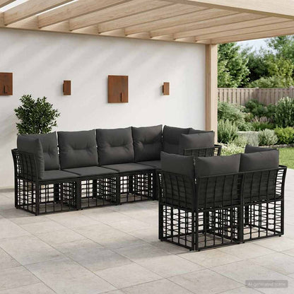 Set di divani da esterno con cuscino 7 pcs Nero Poliestere | homemem39