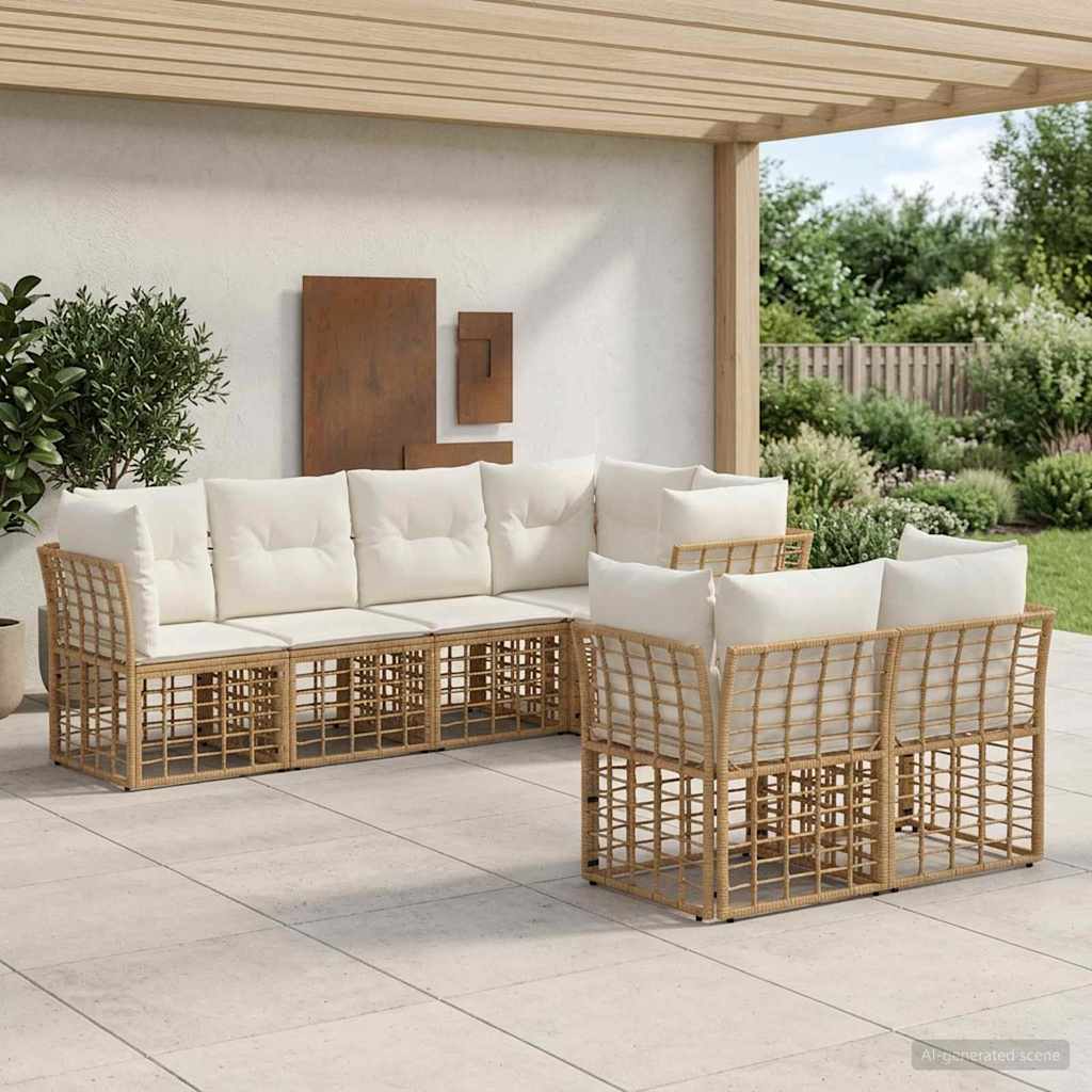 Set di divani da esterno con cuscino 7 pcs Naturale Poliestere | homemem39