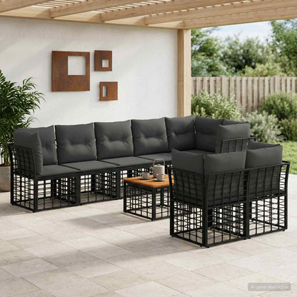 Set di divani da esterno 9 pz Nero e Grigio scuro Poliestere